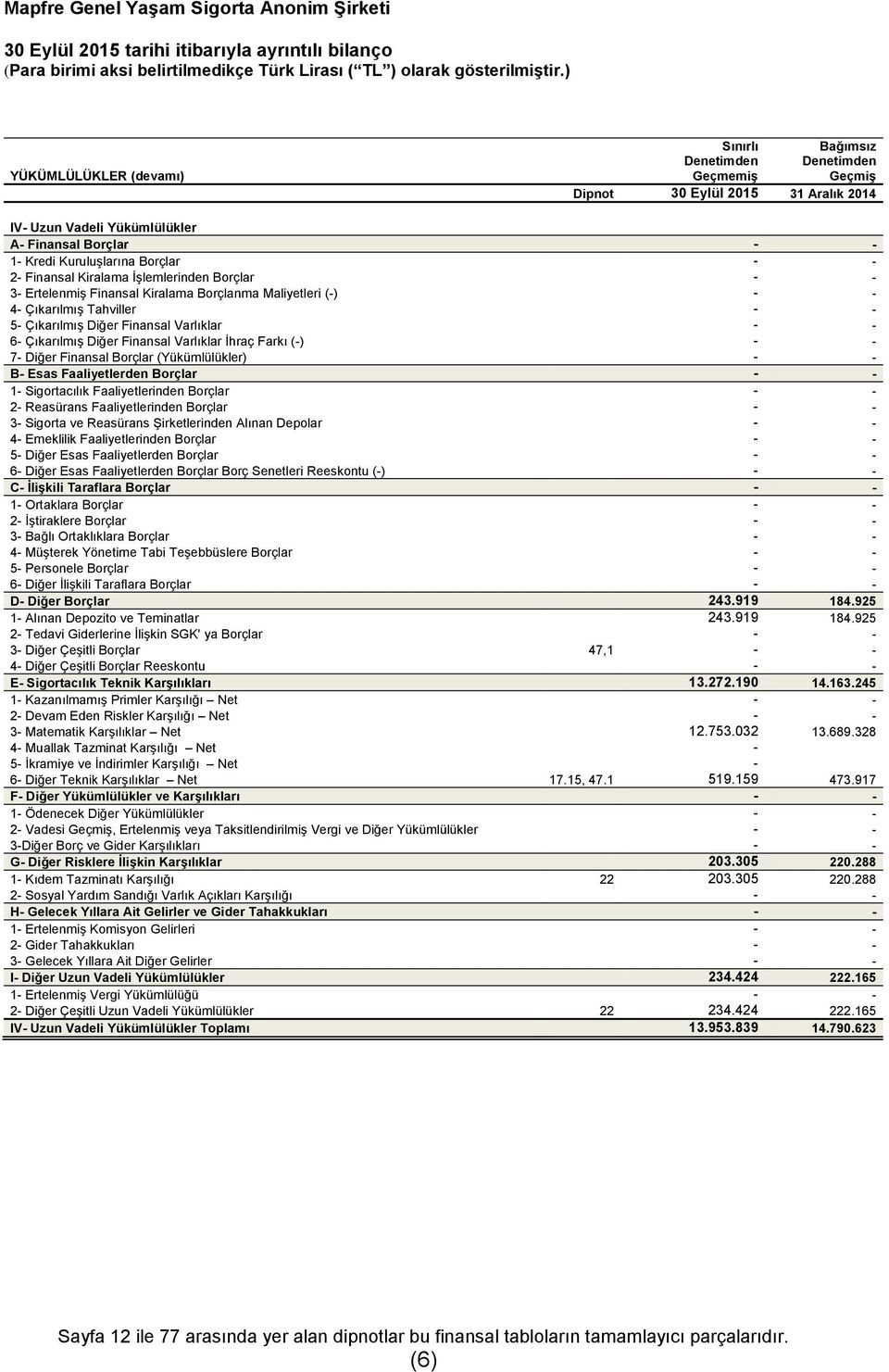 Borçlar - - 2- Finansal Kiralama İşlemlerinden Borçlar - - 3- Ertelenmiş Finansal Kiralama Borçlanma Maliyetleri (-) - - 4- Çıkarılmış Tahviller - - 5- Çıkarılmış Diğer Finansal Varlıklar - - 6-