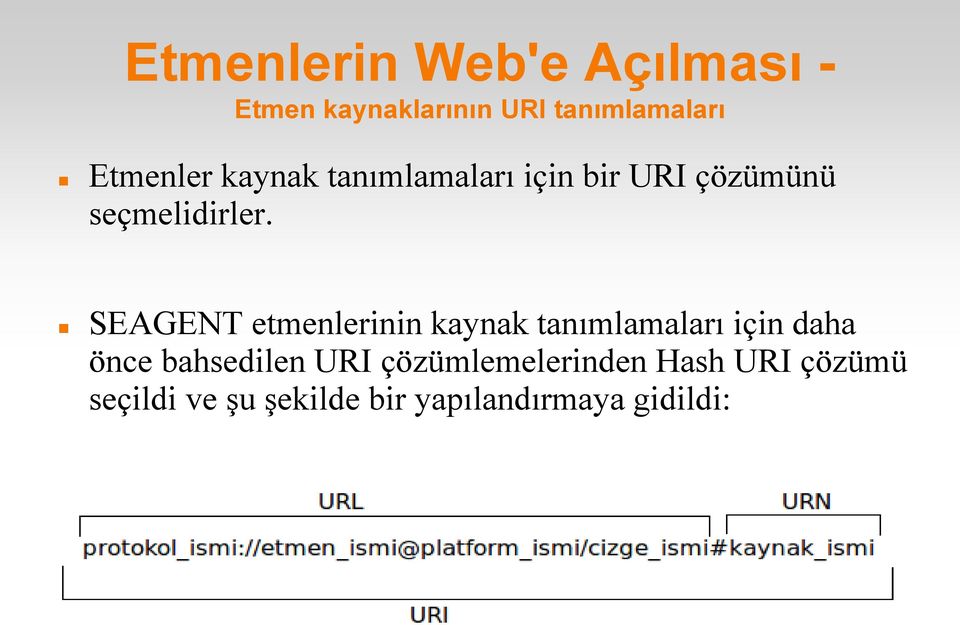 SEAGENT etmenlerinin kaynak tanımlamaları için daha önce bahsedilen URI