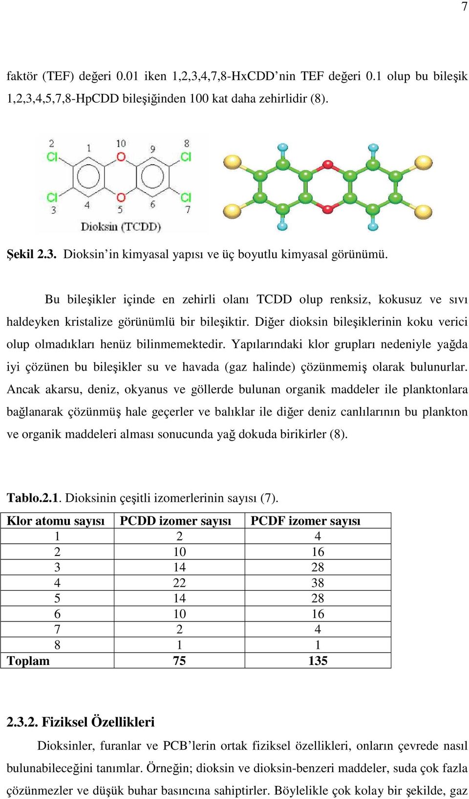 Yapılarındaki klor grupları nedeniyle yağda iyi çözünen bu bileşikler su ve havada (gaz halinde) çözünmemiş olarak bulunurlar.