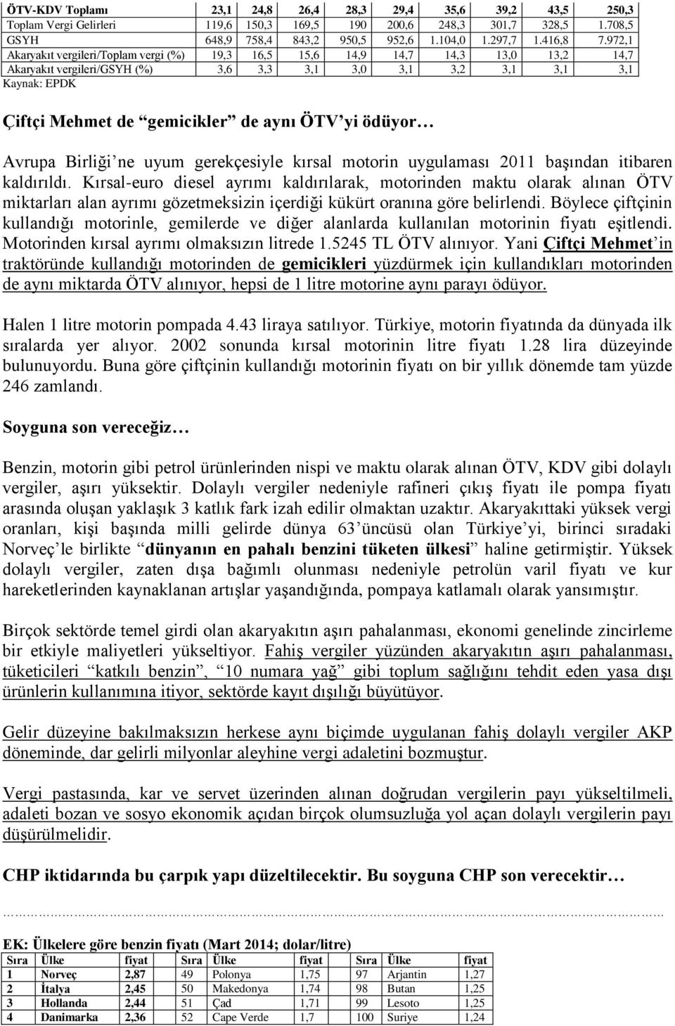 aynı ÖTV yi ödüyor Avrupa Birliği ne uyum gerekçesiyle kırsal motorin uygulaması 2011 başından itibaren kaldırıldı.