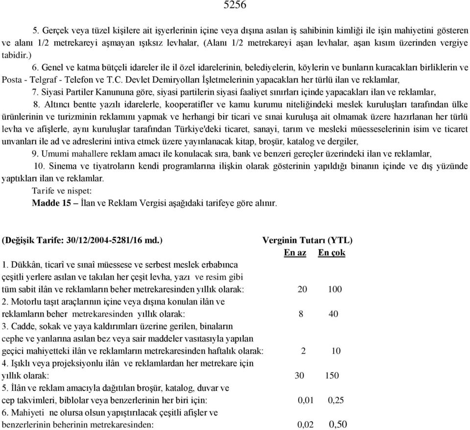 levhalar, aşan kısım üzerinden vergiye tabidir.) 6.