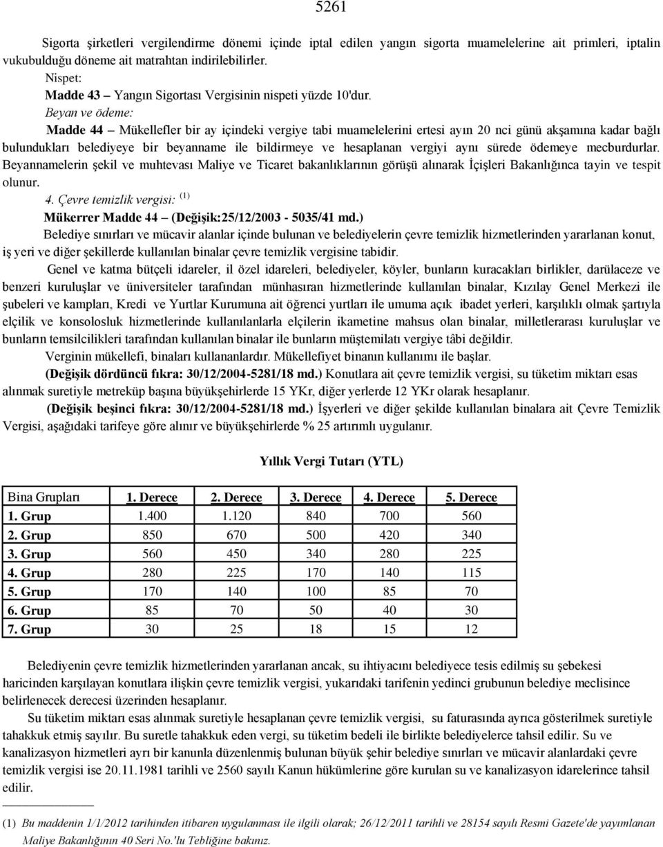 Beyan ve ödeme: Madde 44 Mükellefler bir ay içindeki vergiye tabi muamelelerini ertesi ayın 20 nci günü akşamına kadar bağlı bulundukları belediyeye bir beyanname ile bildirmeye ve hesaplanan vergiyi