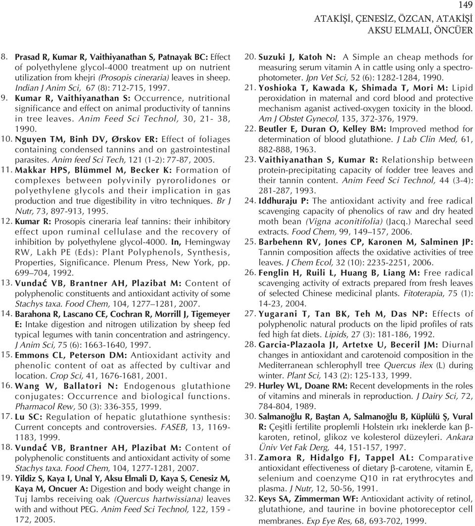 Indian J Anim Sci, 67 (8): 712715, 1997. 9. Kumar R, Vaithiyanathan S: Occurrence, nutritional significance and effect on animal productivity of tannins in tree leaves.