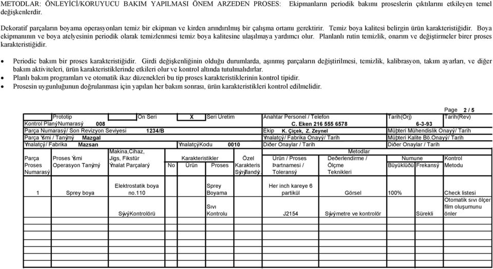 Boya ekipmanının ve boya atelyesinin periodik olarak temizlenmesi temiz boya kalitesine ulaşılmaya yardımcı olur. Planlanlı rutin temizlik, onarım ve değiştirmeler birer proses karakteristiğidir.