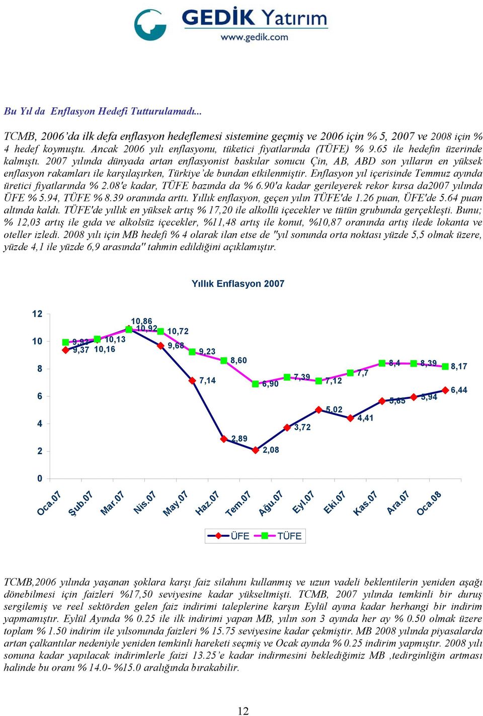 2007 yılında dünyada artan enflasyonist baskılar sonucu Çin, AB, ABD son yılların en yüksek enflasyon rakamları ile karşılaşırken, Türkiye de bundan etkilenmiştir.