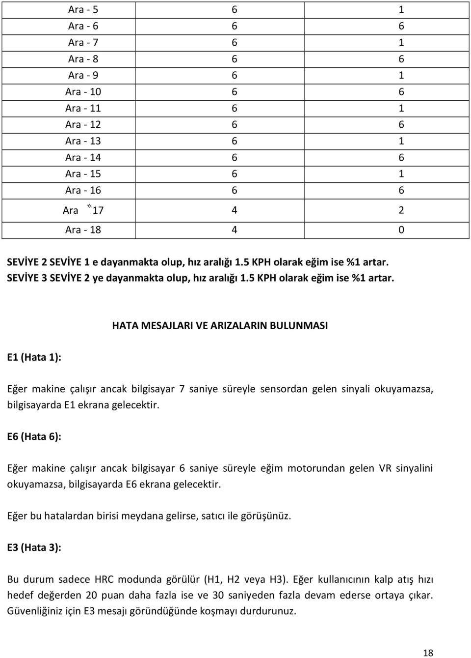 SEVİYE 3 SEVİYE 2 ye  HATA MESAJLARI VE ARIZALARIN BULUNMASI E1 (Hata 1): Eğer makine çalışır ancak bilgisayar 7 saniye süreyle sensordan gelen sinyali okuyamazsa, bilgisayarda E1 ekrana gelecektir.