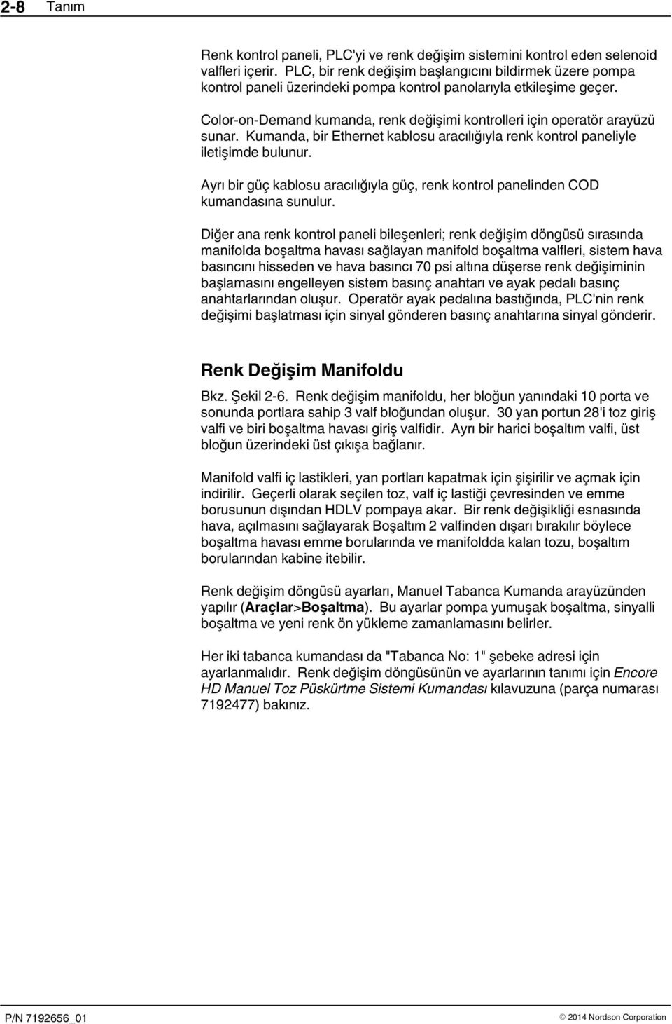 Color on Demand kumanda, renk değişimi kontrolleri için operatör arayüzü sunar. Kumanda, bir Ethernet kablosu aracılığıyla renk kontrol paneliyle iletişimde bulunur.