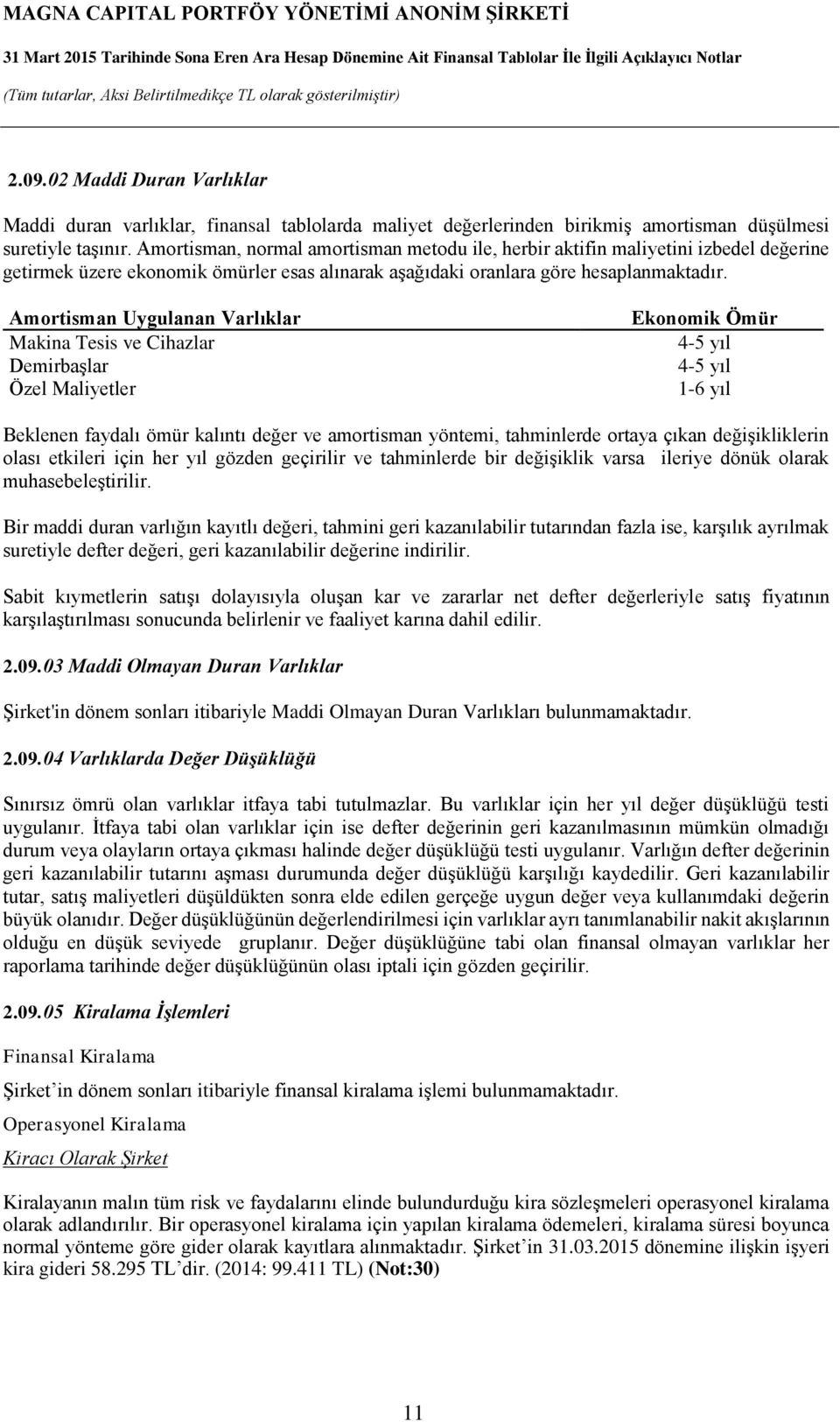 Amortisman Uygulanan Varlıklar Makina Tesis ve Cihazlar Demirbaşlar Özel Maliyetler Ekonomik Ömür 4-5 yıl 4-5 yıl 1-6 yıl Beklenen faydalı ömür kalıntı değer ve amortisman yöntemi, tahminlerde ortaya