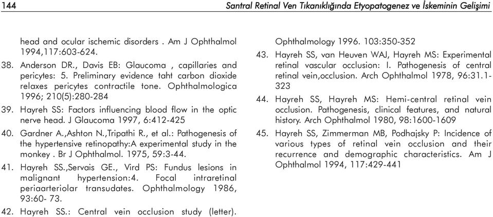 Hayreh SS: Factors influencing blood flow in the optic nerve head. J Glaucoma 1997, 6:412-425 40. Gardner A.,Ashton N.,Tripathi R., et al.