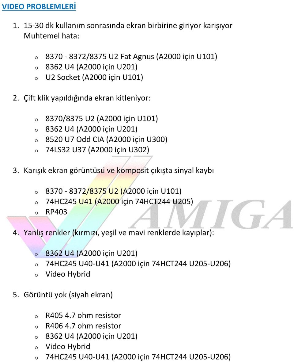 Karışık ekran görüntüsü ve kmpsit çıkışta sinyal kaybı 8370-8372/8375 U2 (A2000 için U101) 74HC245 U41 (A2000 için 74HCT244 U205) RP403 4.