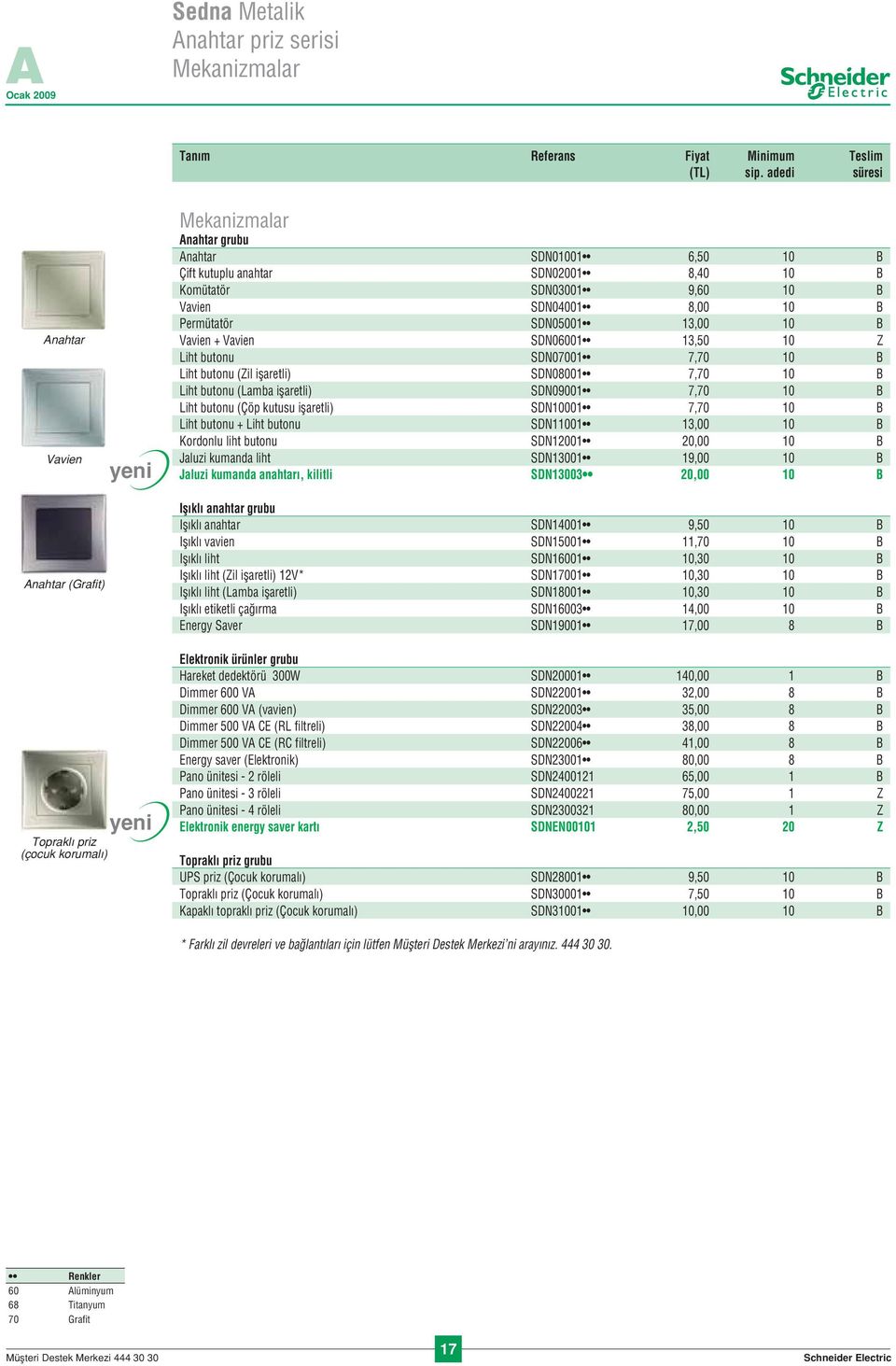 işaretli) SDN09001 7,70 10 B Liht butonu (Çöp kutusu işaretli) SDN10001 7,70 10 B Liht butonu + Liht butonu SDN11001 13,00 10 B Kordonlu liht butonu SDN12001 20,00 10 B Jaluzi kumanda liht SDN13001