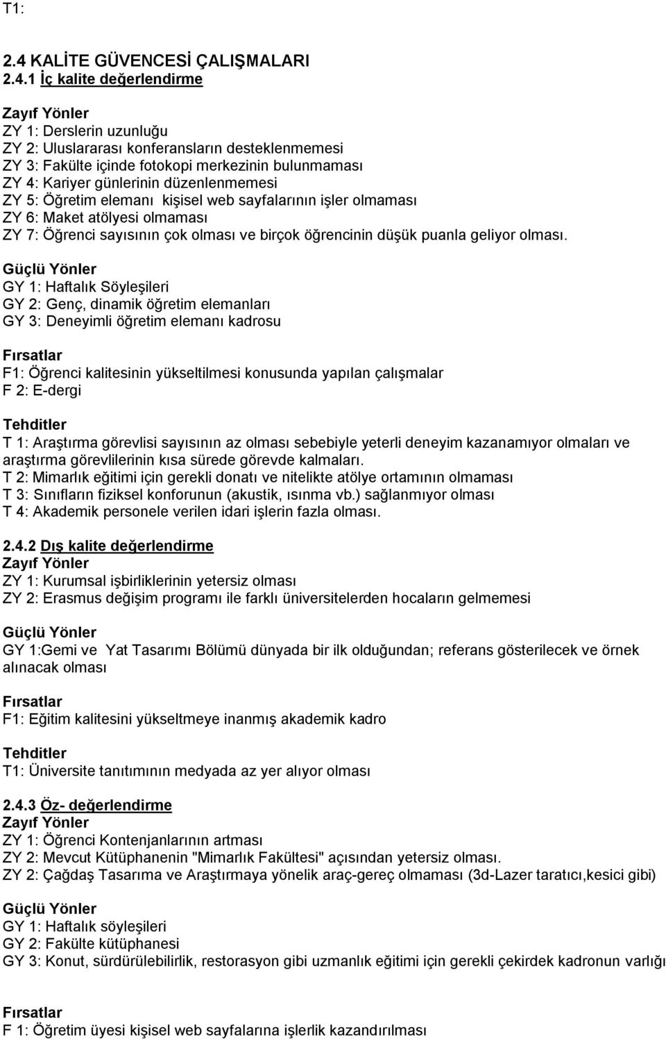 geliyor olması GY 1: Haftalık Söyleşileri GY 2: Genç, dinamik öğretim elemanları GY 3: Deneyimli öğretim elemanı kadrosu F1: Öğrenci kalitesinin yükseltilmesi konusunda yapılan çalışmalar F 2: