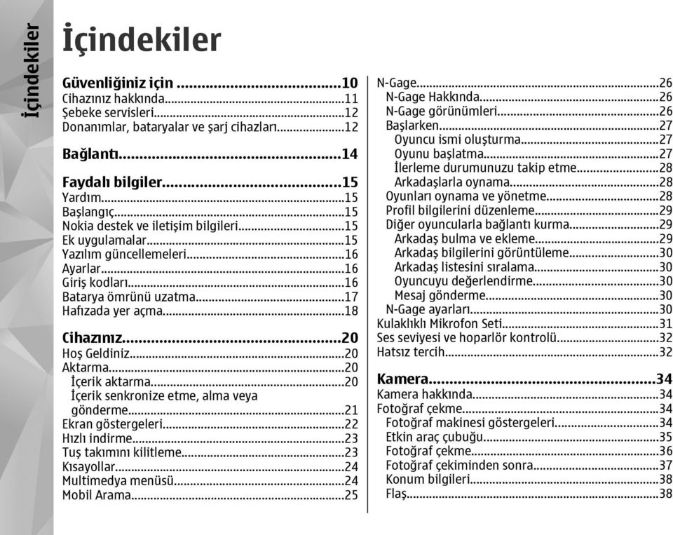 ..20 Hoş Geldiniz...20 Aktarma...20 İçerik aktarma...20 İçerik senkronize etme, alma veya gönderme...21 Ekran göstergeleri...22 Hızlı indirme...23 Tuş takımını kilitleme...23 Kısayollar.