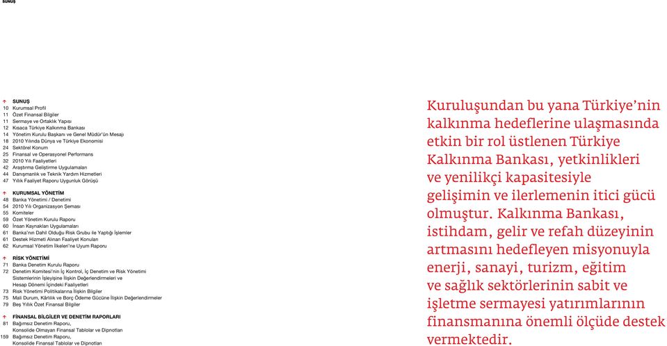 Uygunluk Görüşü 48 Banka Yönetimi / Denetimi 54 2010 Yılı Organizasyon Şeması 55 Komiteler 59 Özet Yönetim Kurulu Raporu 60 İnsan Kaynakları Uygulamaları 61 Banka nın Dahil Olduğu Risk Grubu ile