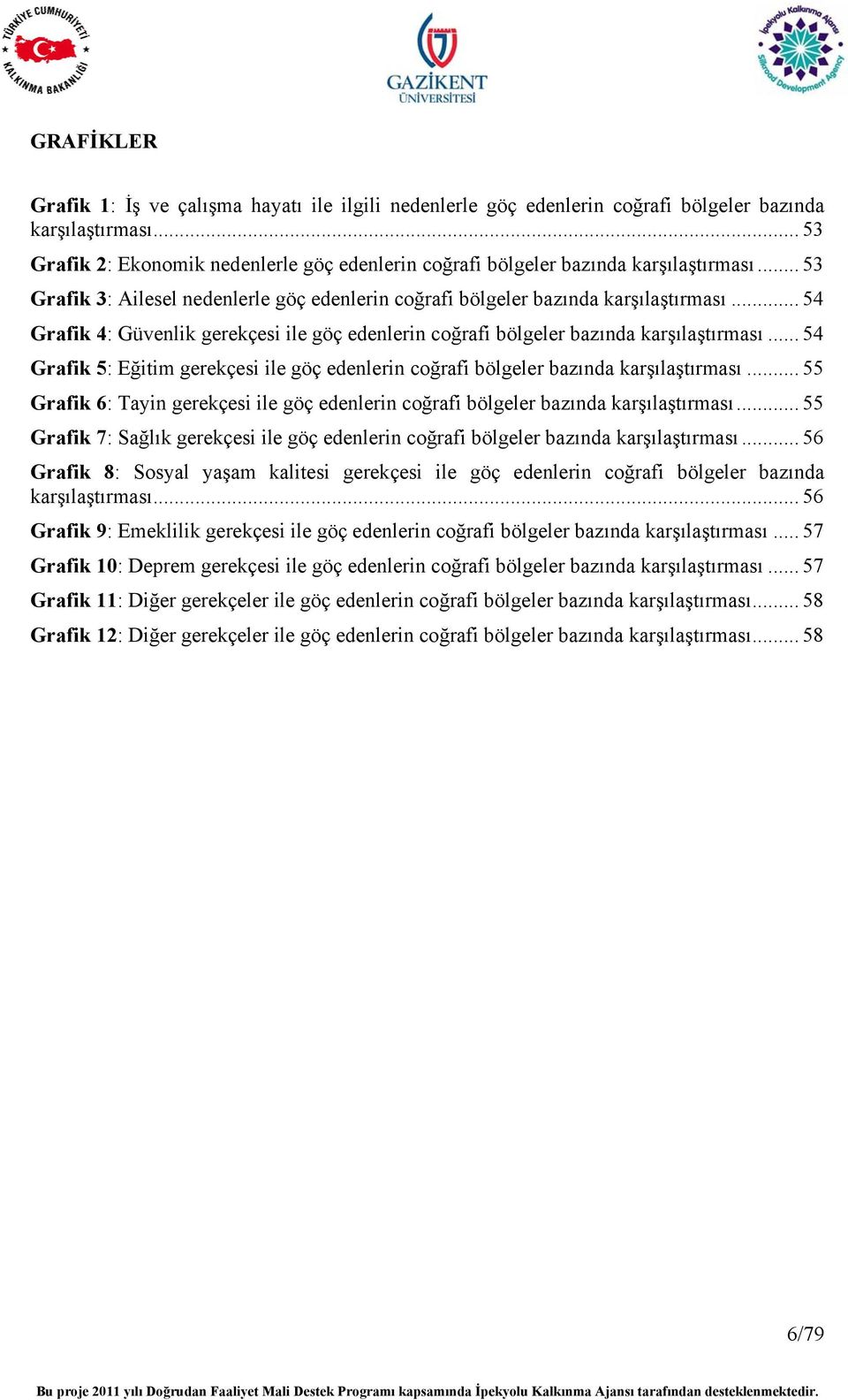 .. 54 Grafik 4: Güvenlik gerekçesi ile göç edenlerin coğrafi bölgeler bazında karşılaştırması... 54 Grafik 5: Eğitim gerekçesi ile göç edenlerin coğrafi bölgeler bazında karşılaştırması.