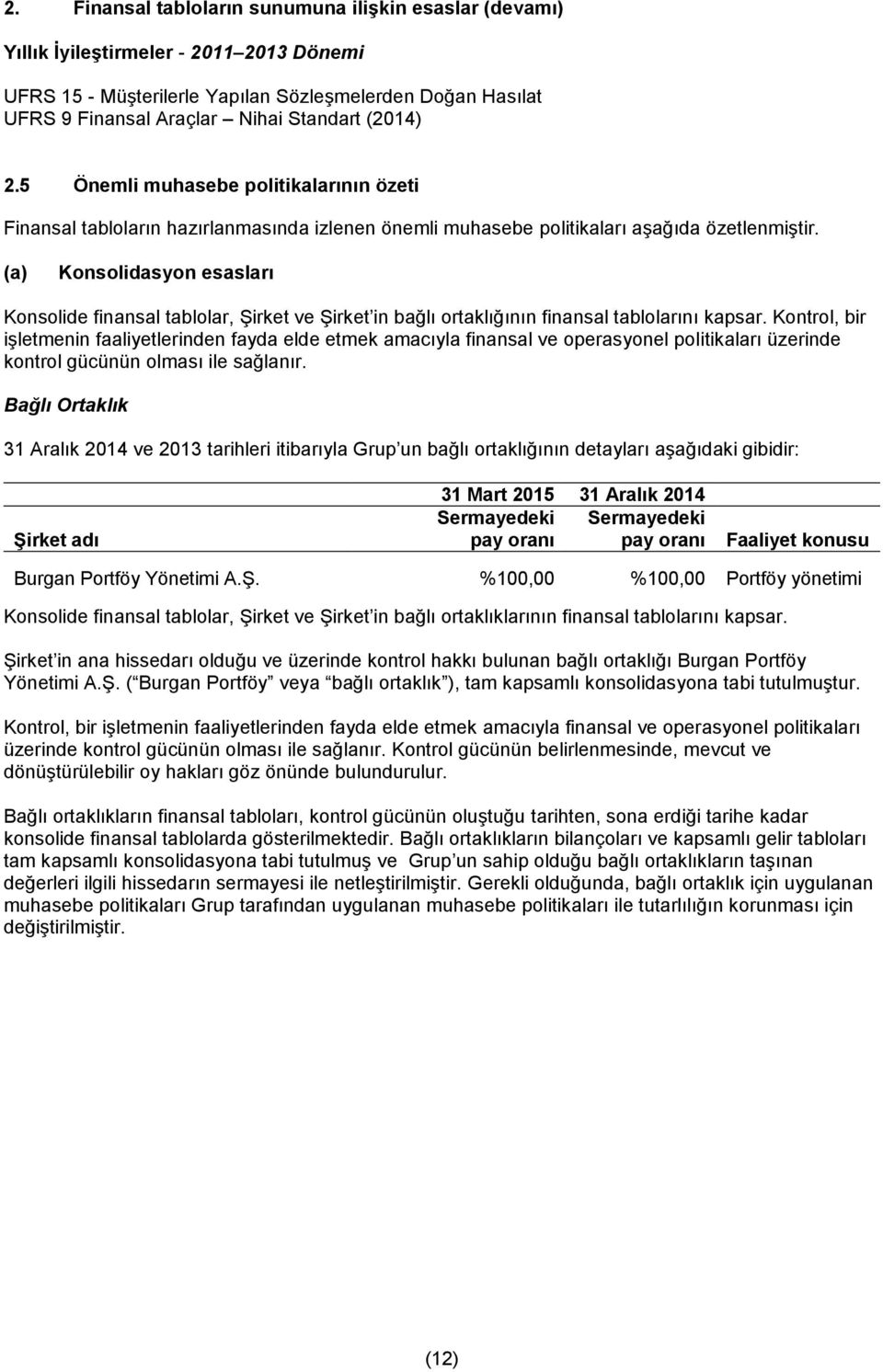 (a) Konsolidasyon esasları Konsolide finansal tablolar, Şirket ve Şirket in bağlı ortaklığının finansal tablolarını kapsar.