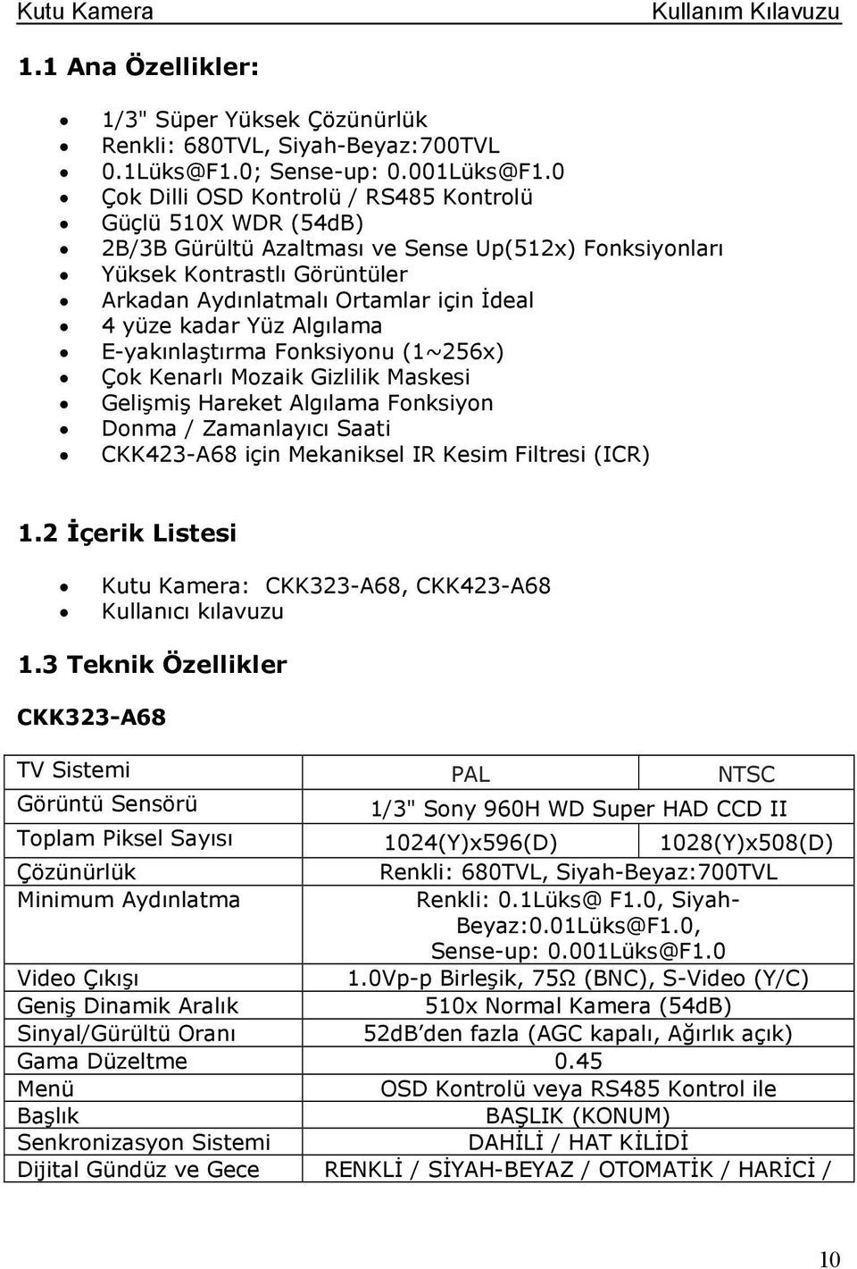 kadar Yüz Algılama E-yakınlaştırma Fonksiyonu (1~256x) Çok Kenarlı Mozaik Gizlilik Maskesi Gelişmiş Hareket Algılama Fonksiyon Donma / Zamanlayıcı Saati CKK423-A68 için Mekaniksel IR Kesim Filtresi