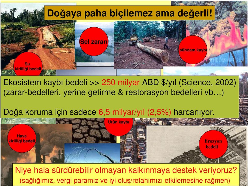 (zarar-bedelleri, yerine getirme & restorasyon bedelleri vb ) Doğa koruma için sadece 6,5 milyar/yıl (2,5%)