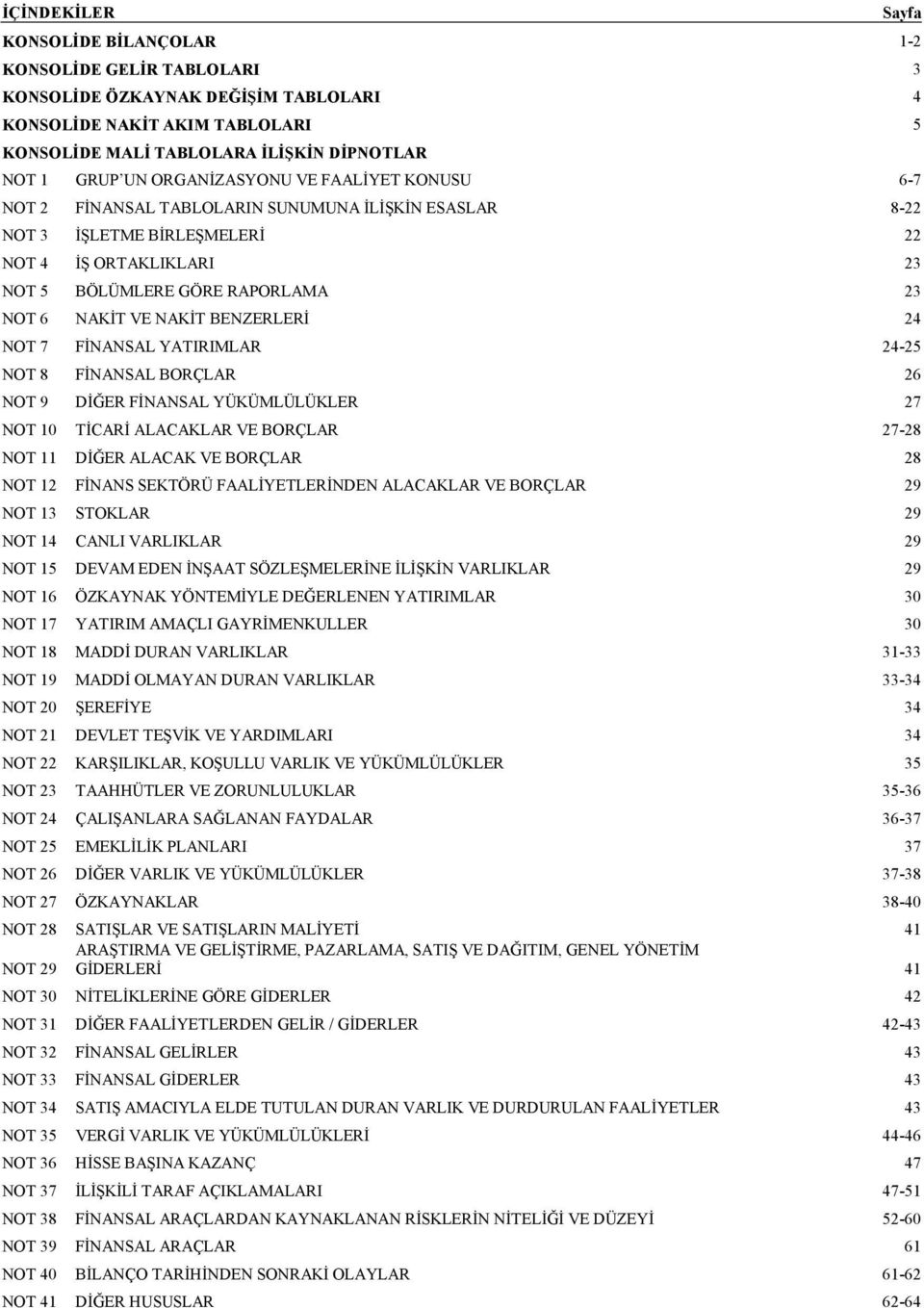 NAKİT BENZERLERİ 24 NOT 7 FİNANSAL YATIRIMLAR 24-25 NOT 8 FİNANSAL BORÇLAR 26 NOT 9 DİĞER FİNANSAL YÜKÜMLÜLÜKLER 27 NOT 10 TİCARİ ALACAKLAR VE BORÇLAR 27-28 NOT 11 DİĞER ALACAK VE BORÇLAR 28 NOT 12