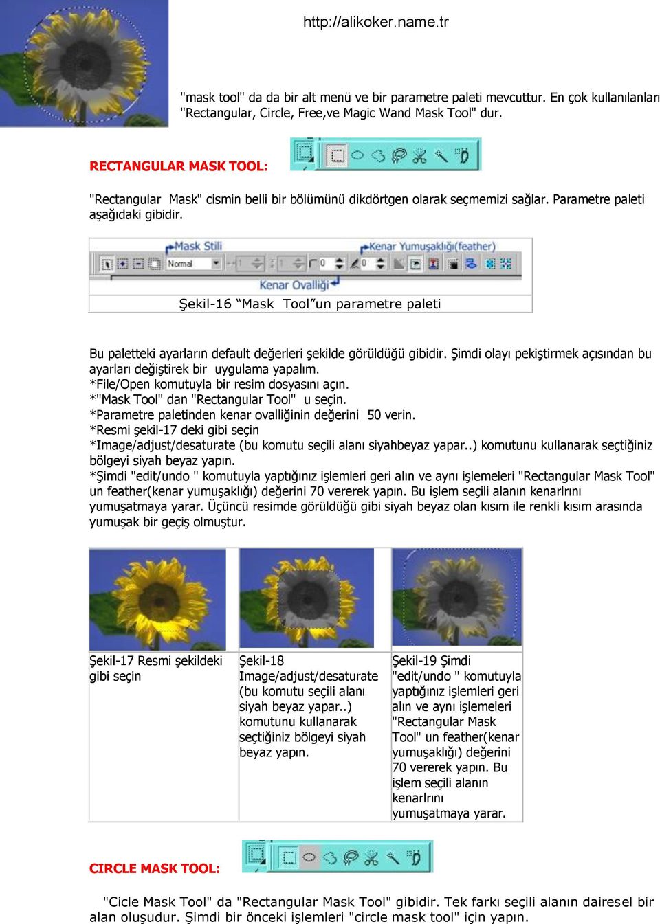 Şekil-16 Mask Tool un parametre paleti Bu paletteki ayarların default değerleri şekilde görüldüğü gibidir. Şimdi olayı pekiştirmek açısından bu ayarları değiştirek bir uygulama yapalım.