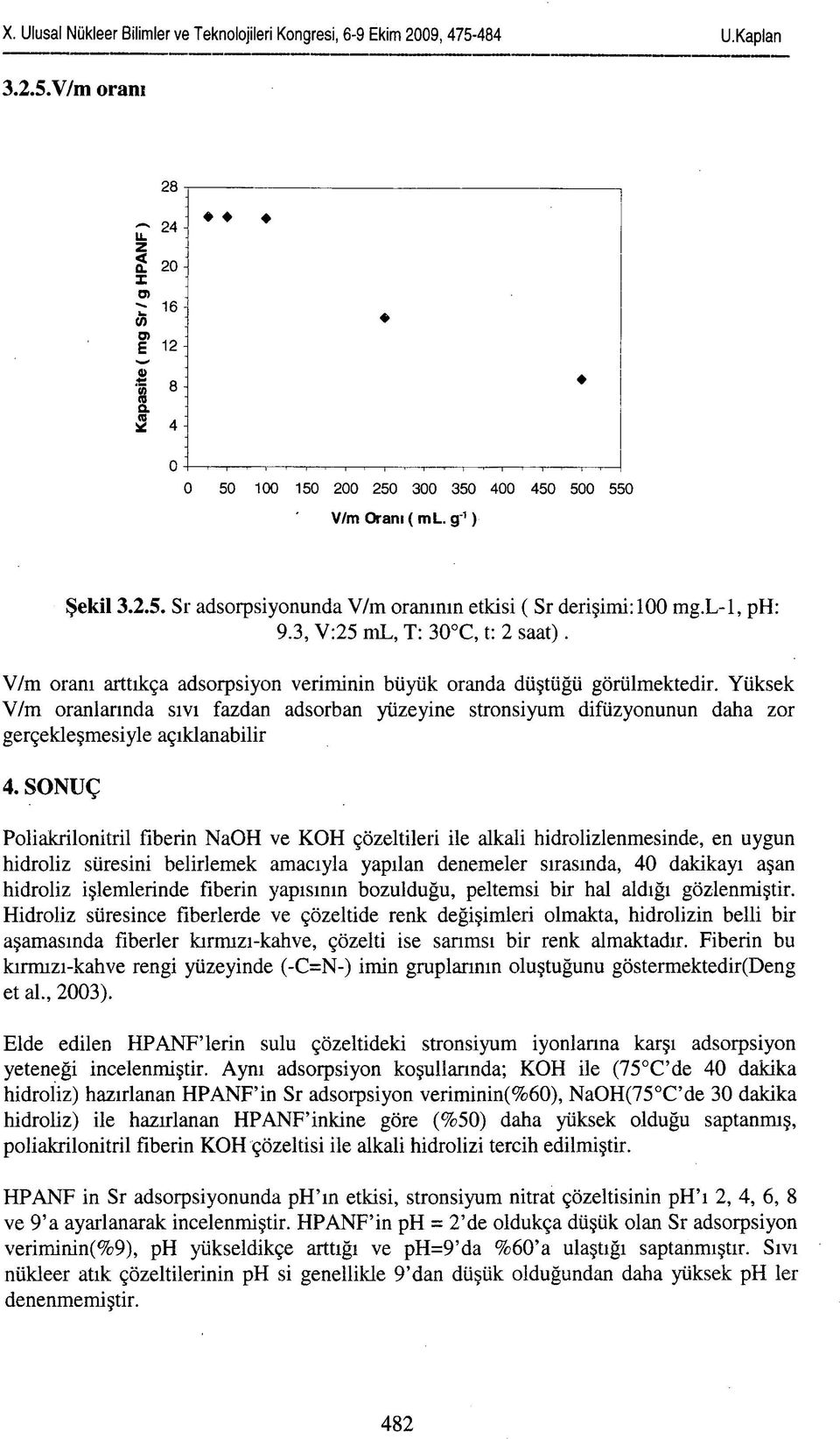 Yüksek V/m oranlarında sıvı fazdan adsorban yüzeyine stronsiyum difüzyonunun daha zor gerçekleşmesiyle açıklanabilir 4.