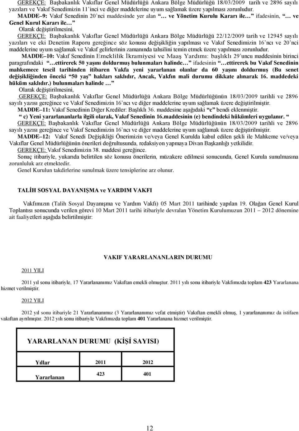 MADDE 9: Vakıf Senedinin 20 nci maddesinde yer alan ve Yönetim Kurulu Kararı ile ifadesinin, ve Genel Kurul Kararı ile Olarak değiģtirilmesini, GEREKÇE: BaĢbakanlık Vakıflar Genel Müdürlüğü Ankara