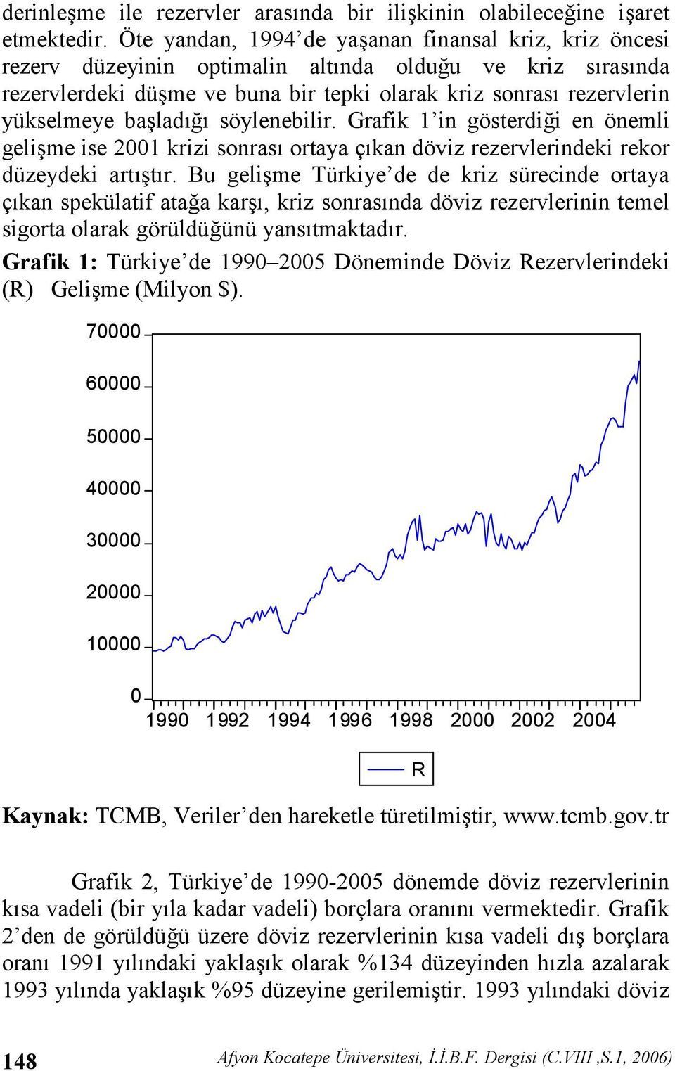 söylenebilir. Grafik 1 in gösterdii en önemli gelime ise 2001 krizi sonras ortaya çkan döviz rezervlerindeki rekor düzeydeki arttr.