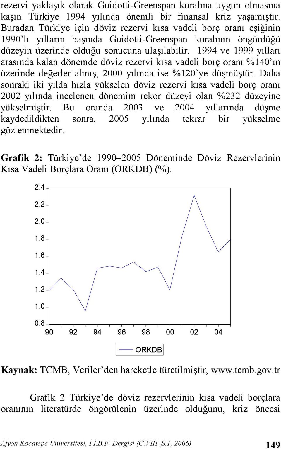 1994 ve 1999 yllar arasnda kalan dönemde döviz rezervi ksa vadeli borç oran %140 n üzerinde deerler alm, 2000 ylnda ise %120 ye dümütür.