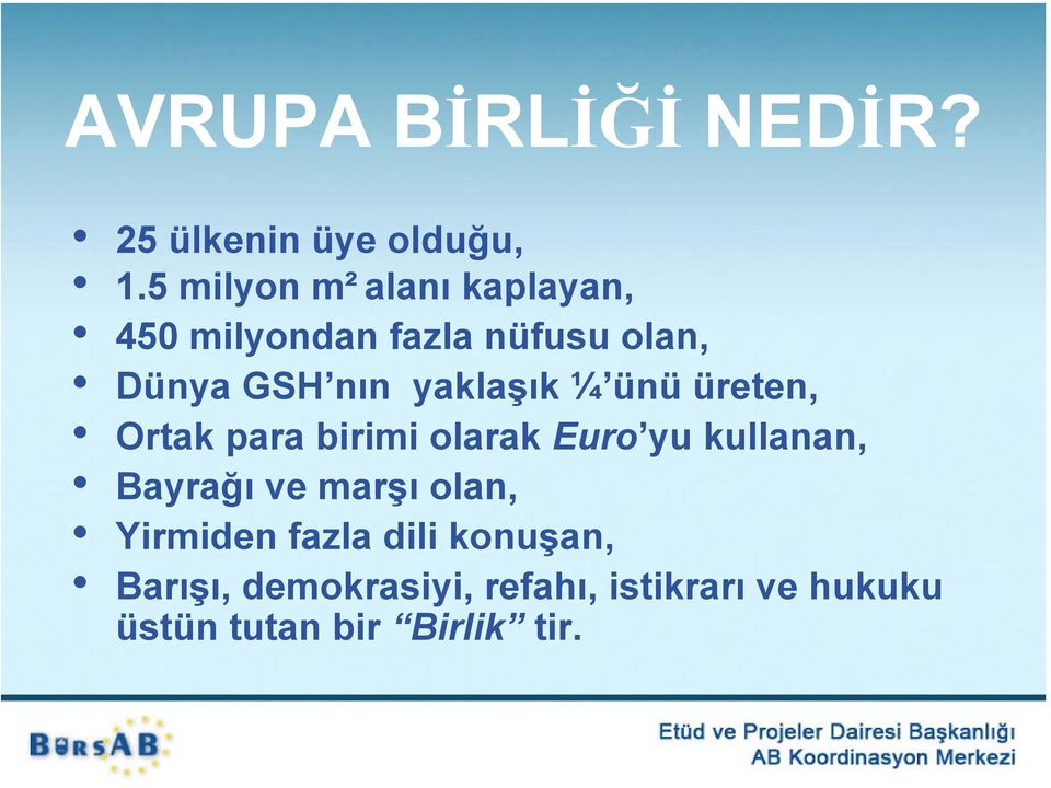 yaklaşık ¼ ünü üreten, Ortak para birimi olarak Euro yu kullanan, Bayrağı ve