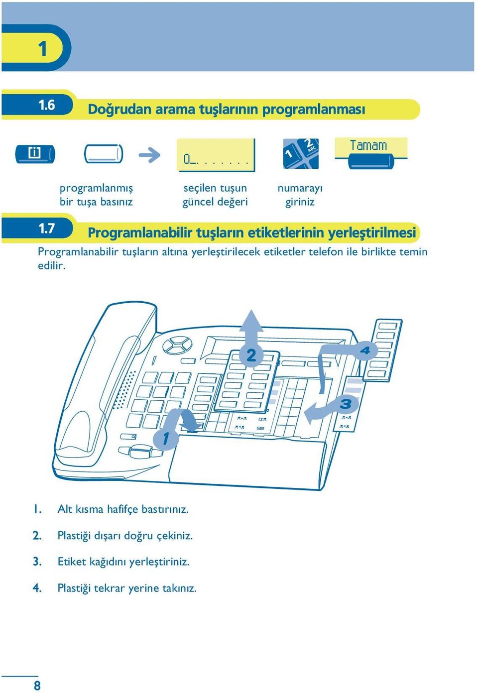 7 Programlanabilir tuþlarýn etiketlerinin yerleþtirilmesi Programlanabilir tuþlarýn altýna yerleþtirilecek