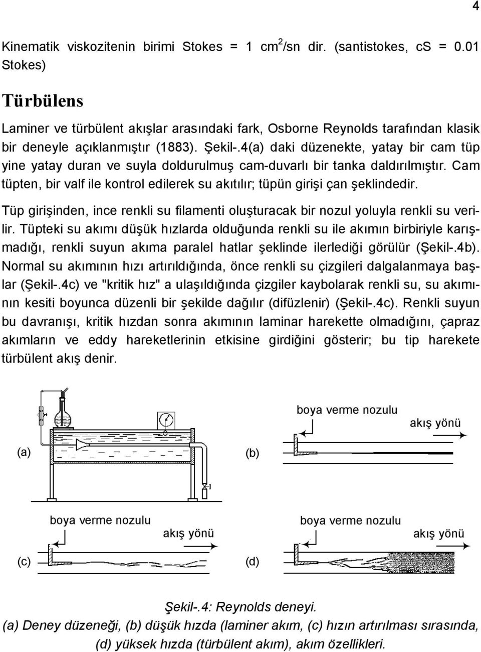 4(a) daki düzenekte, yatay bir cam tüp yine yatay duran ve suyla doldurulmuş cam-duvarlı bir tanka daldırılmıştır. Cam tüpten, bir valf ile kontrol edilerek su akıtılır; tüpün girişi çan şeklindedir.