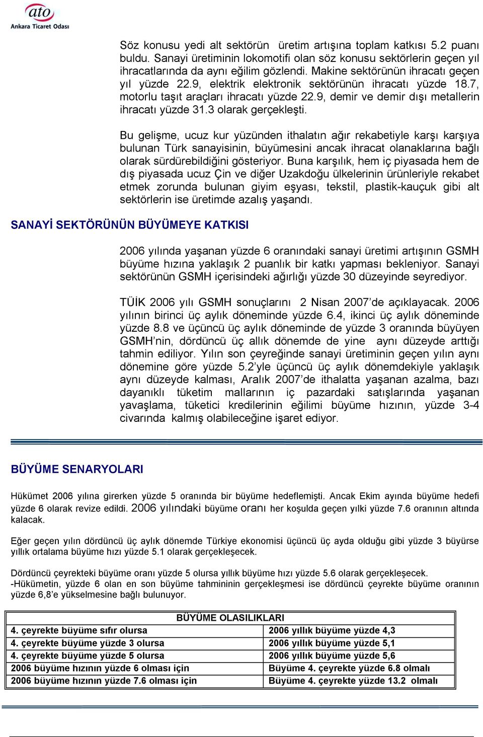 3 olarak gerçekleşti. Bu gelişme, ucuz kur yüzünden ithalatõn ağõr rekabetiyle karşõ karşõya bulunan Türk sanayisinin, büyümesini ancak ihracat olanaklarõna bağlõ olarak sürdürebildiğini gösteriyor.