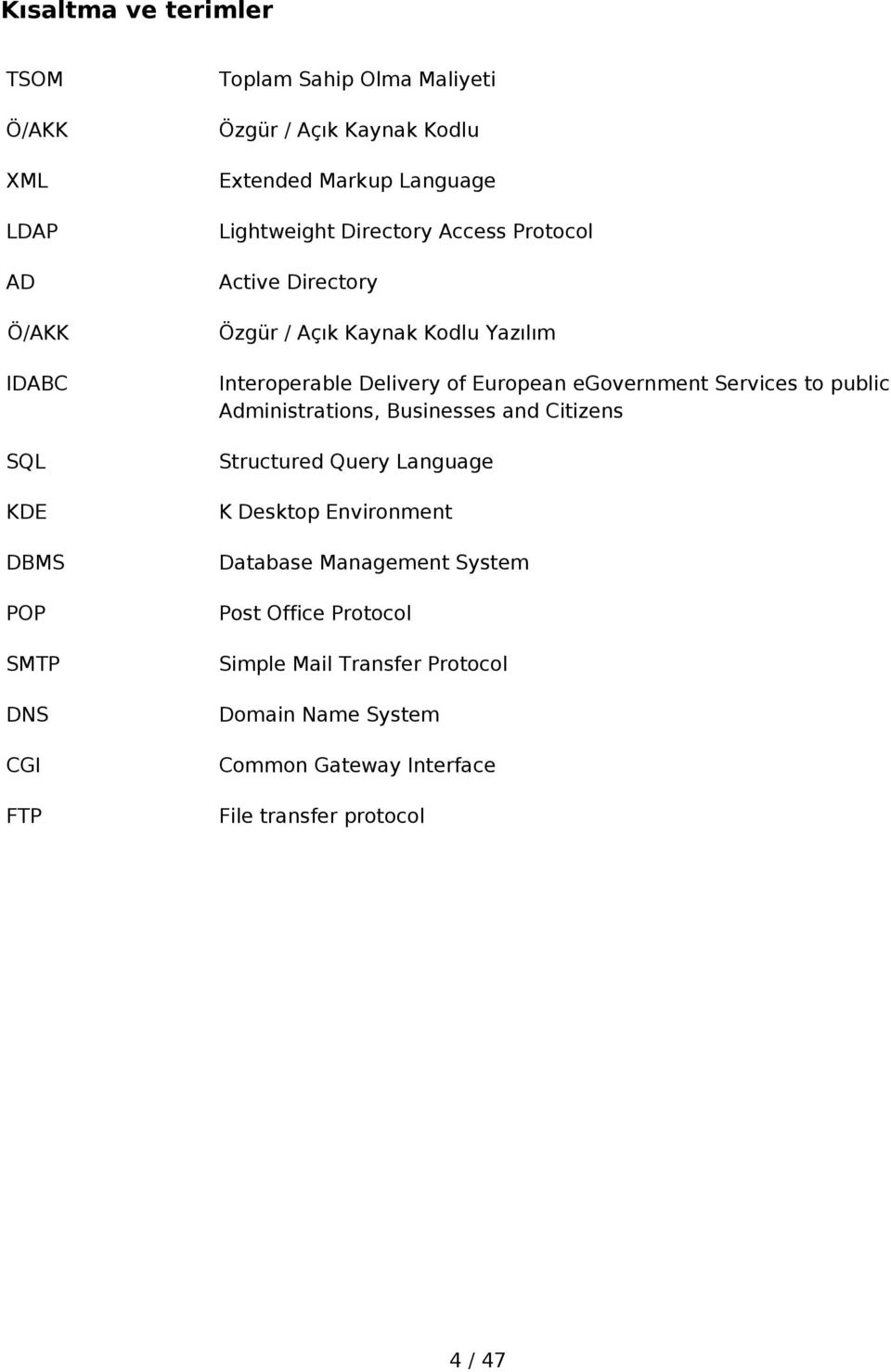 Delivery of European egovernment Services to public Administrations, Businesses and Citizens Structured Query Language K Desktop Environment