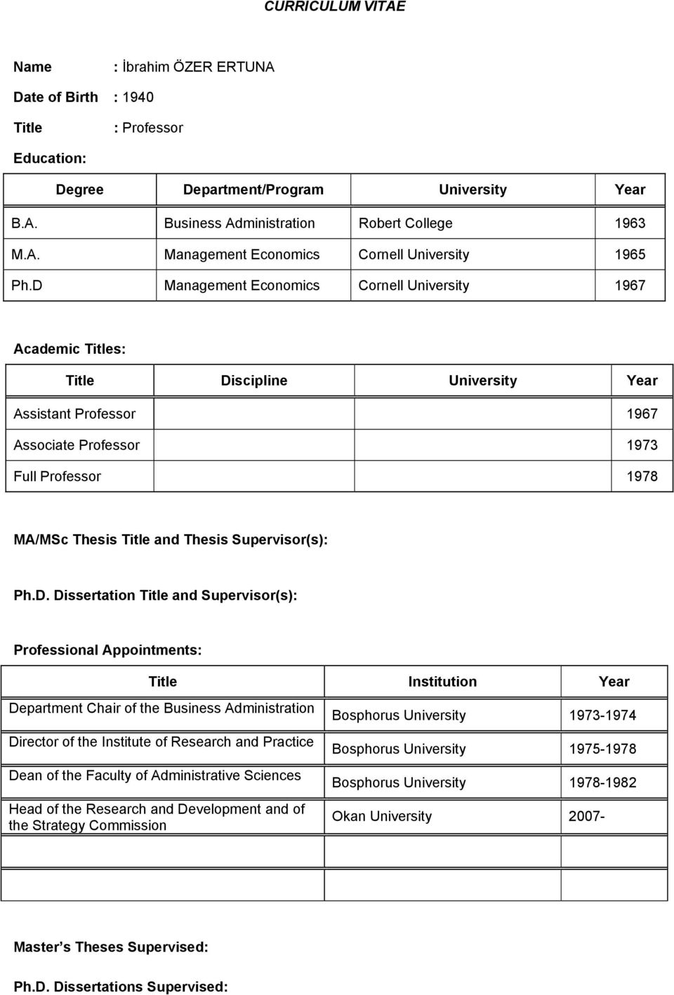 Supervisor(s): Ph.D.