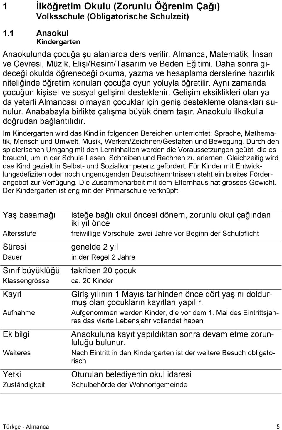 Daha sonra gideceği okulda öğreneceği okuma, yazma ve hesaplama derslerine hazırlık niteliğinde öğretim konuları çocuğa oyun yoluyla öğretilir.