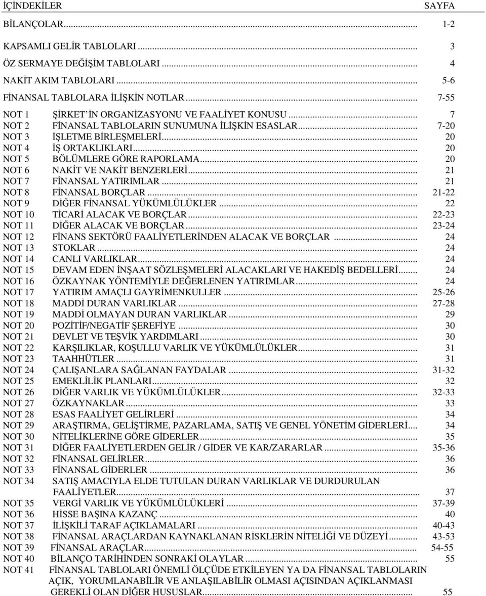 .. 20 NOT 5 BÖLÜMLERE GÖRE RAPORLAMA... 20 NOT 6 NAKĐT VE NAKĐT BENZERLERĐ... 21 NOT 7 FĐNANSAL YATIRIMLAR... 21 NOT 8 FĐNANSAL BORÇLAR... 21-22 NOT 9 DĐĞER FĐNANSAL YÜKÜMLÜLÜKLER.