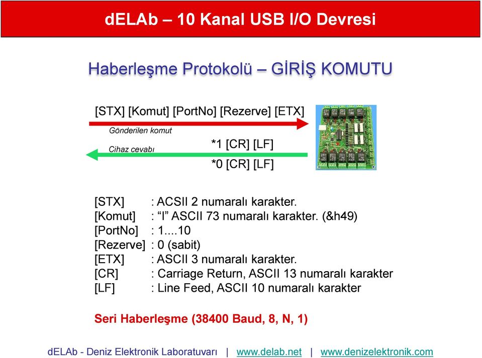 (&h49) [PortNo] : 1...10 [Rezerve] : 0 (sabit) [ETX] : ASCII 3 numaralı karakter.