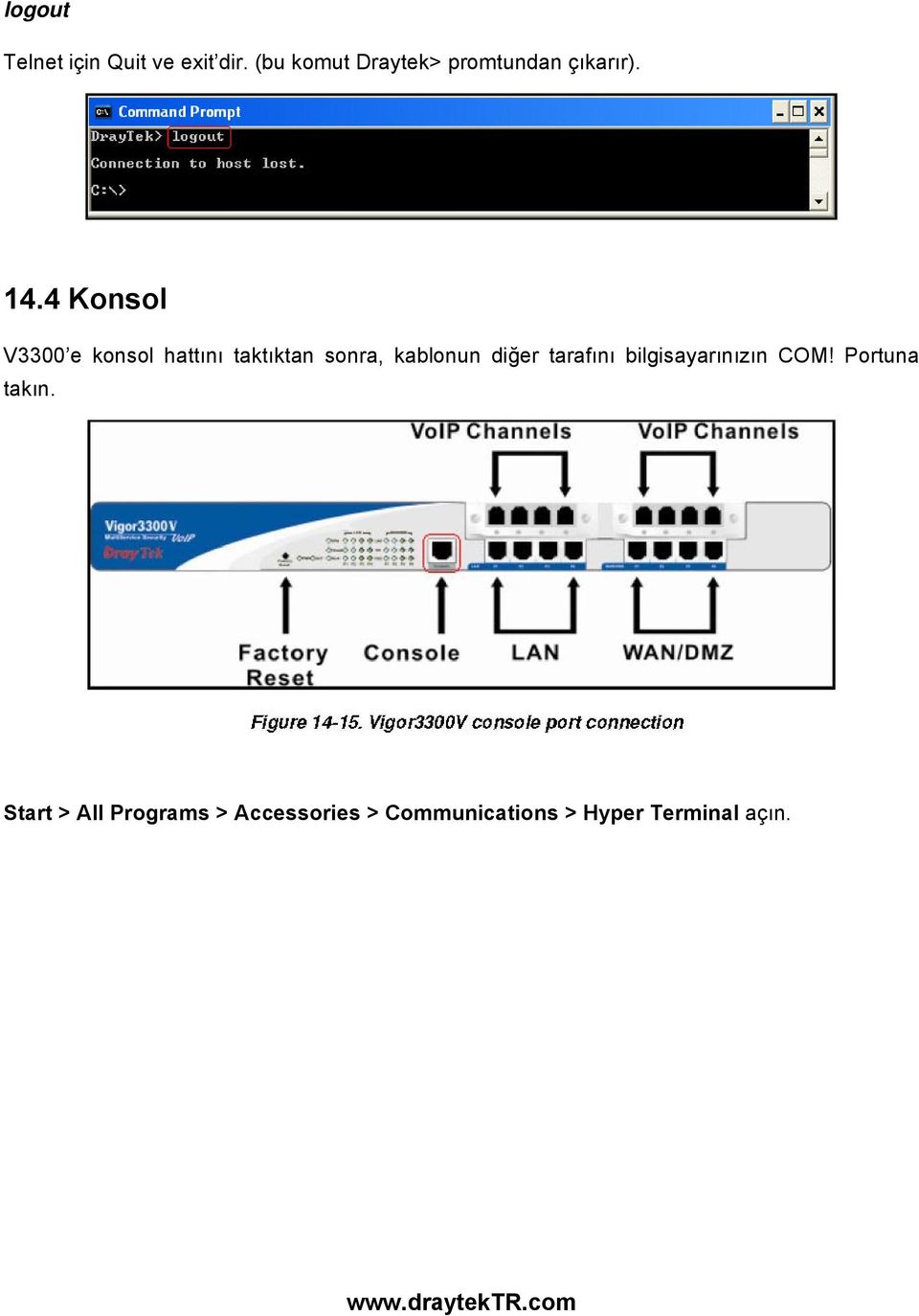 4 Konsol V3300 e konsol hattını taktıktan sonra, kablonun diğer