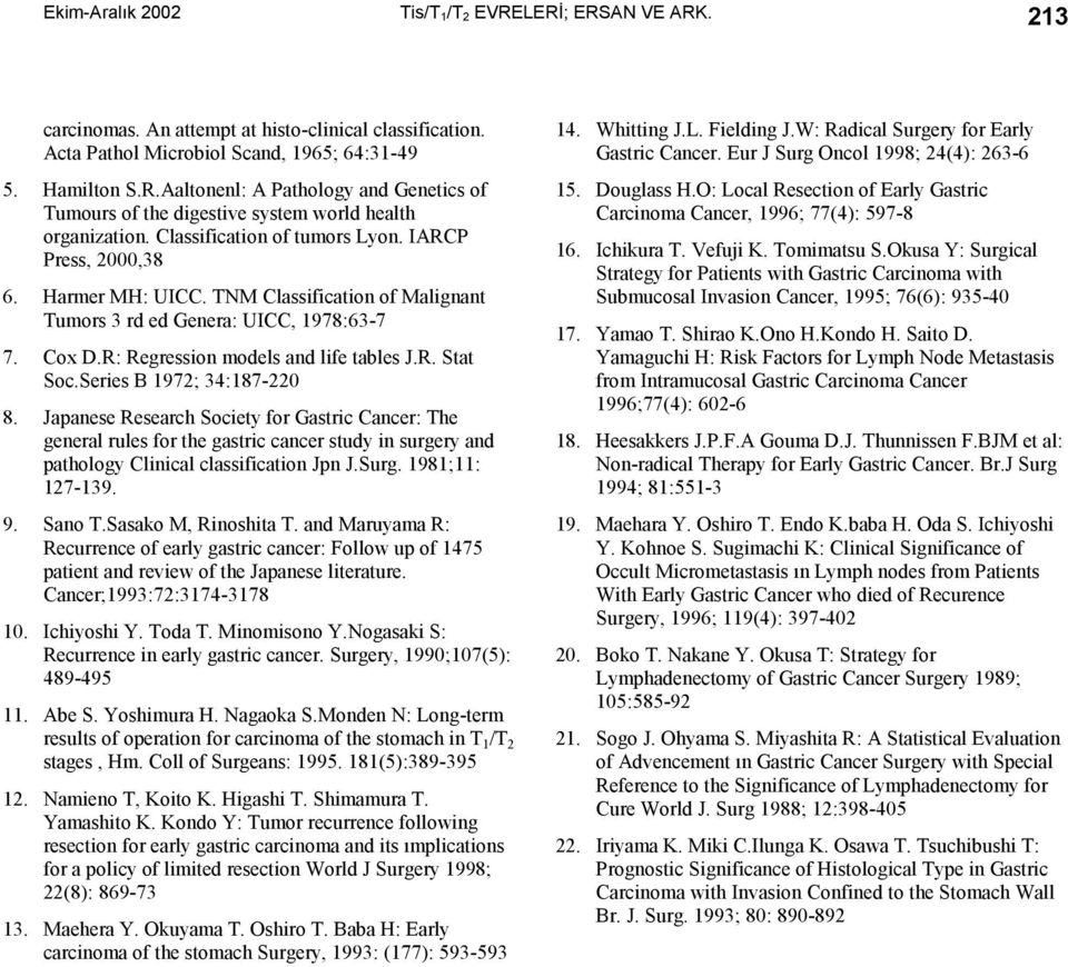 Series B 1972; 34:187-220 8. Japanese Research Society for Gastric Cancer: The general rules for the gastric cancer study in surgery and pathology Clinical classification Jpn J.Surg. 1981;11: 127-139.