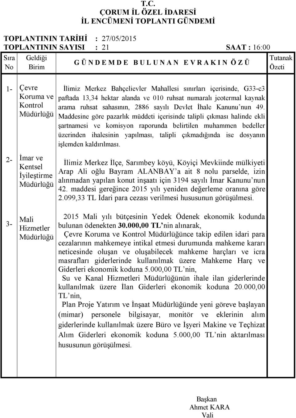 Maddesine göre pazarlık müddeti içerisinde talipli çıkması halinde ekli şartnamesi ve komisyon raporunda belirtilen muhammen bedeller üzerinden ihalesinin yapılması, talipli çıkmadığında ise dosyanın