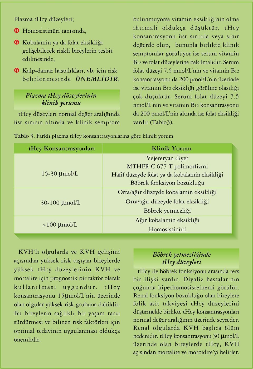 thcy konsantrasyonu üst s n rda veya s n r de erde olup, bununla birlikte klinik semptomlar görülüyor ise serum vitamin B12 ve folat düzeylerine bak lmal d r. Serum folat düzeyi 7.