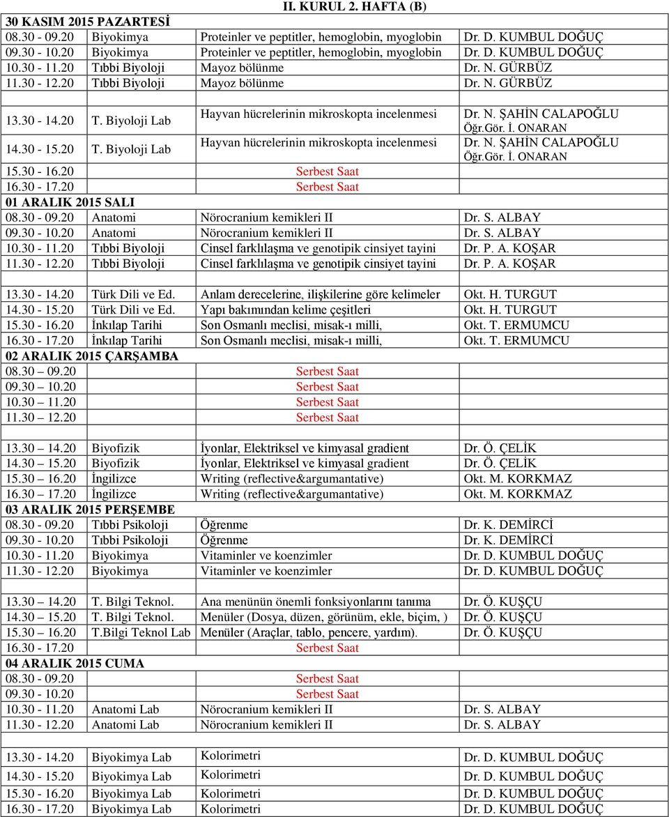 GÜRBÜZ 11.30-12.20 Tıbbi Biyoloji Mayoz bölünme Dr. N. GÜRBÜZ Hayvan hücrelerinin mikroskopta incelenmesi Hayvan hücrelerinin mikroskopta incelenmesi 01 ARALIK 2015 SALI 08.30-09.