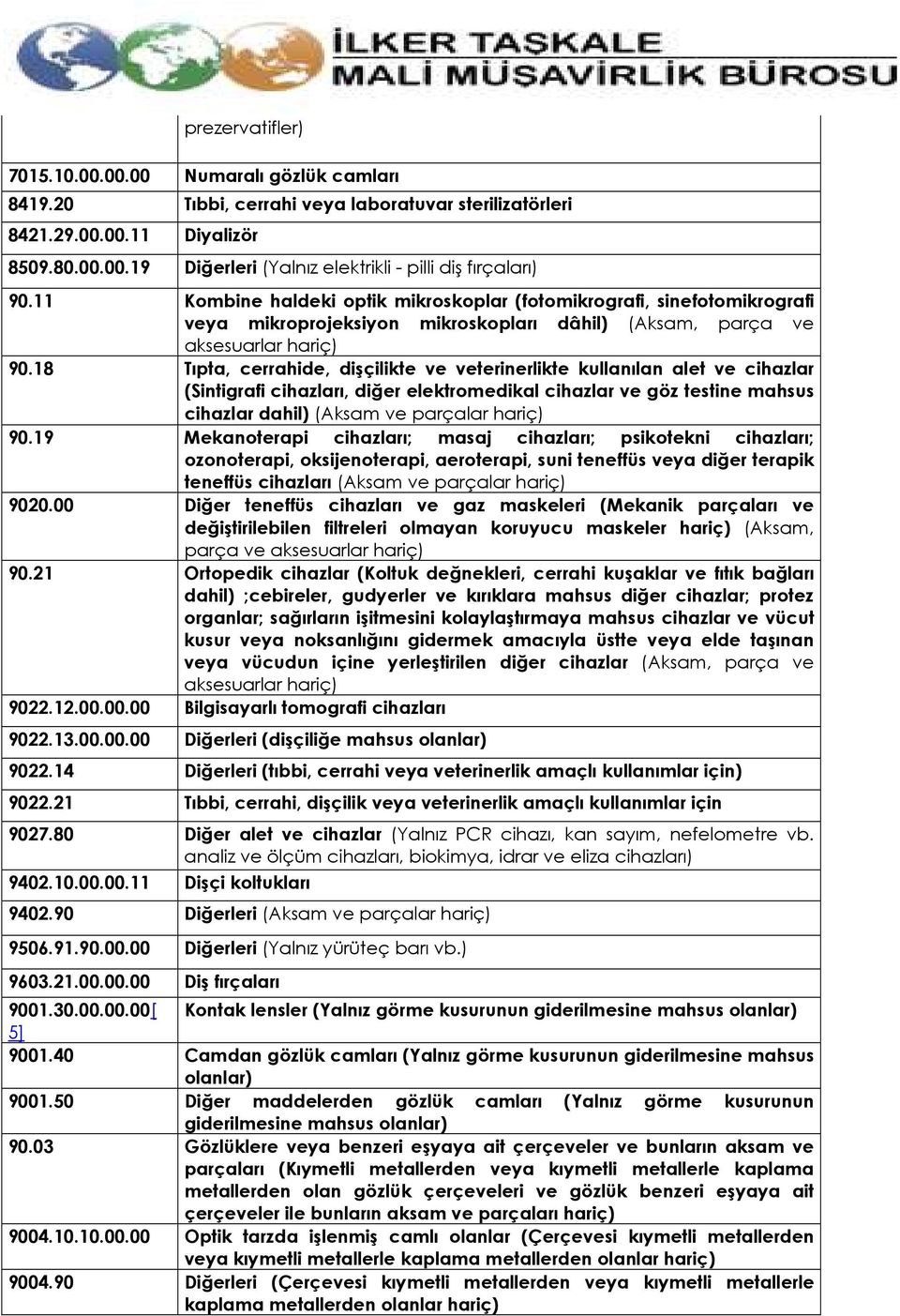 18 Tıpta, cerrahide, dişçilikte ve veterinerlikte kullanılan alet ve cihazlar (Sintigrafi cihazları, diğer elektromedikal cihazlar ve göz testine mahsus cihazlar dahil) (Aksam ve parçalar hariç) 90.