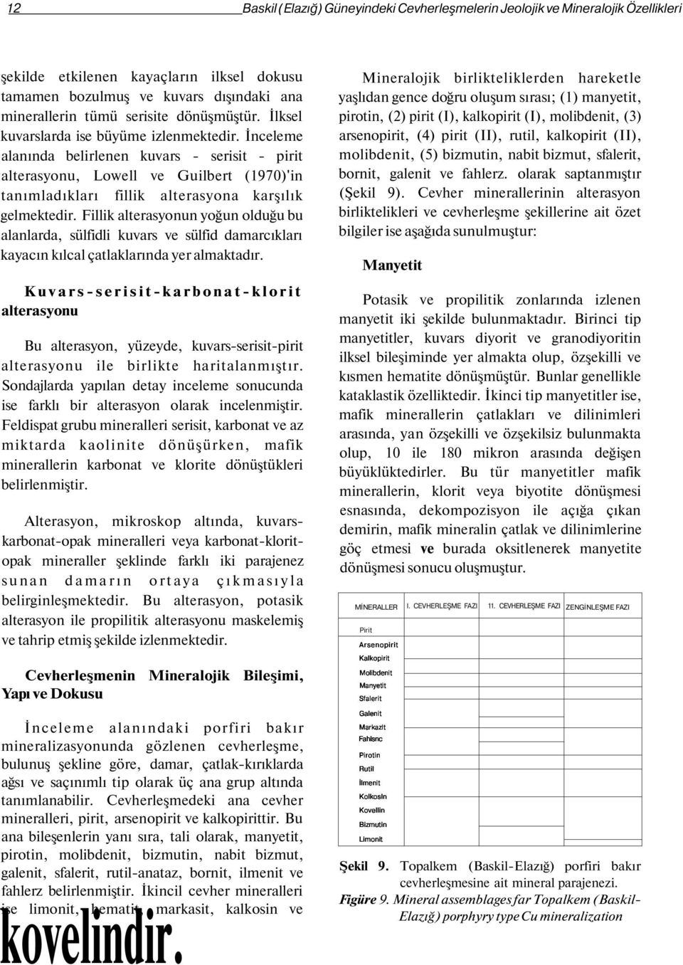 İnceleme alanında belirlenen kuvars - serisit - pirit alterasyonu, Lowell ve Guilbert (1970)'in tanımladıkları fillik alterasyona karşılık gelmektedir.