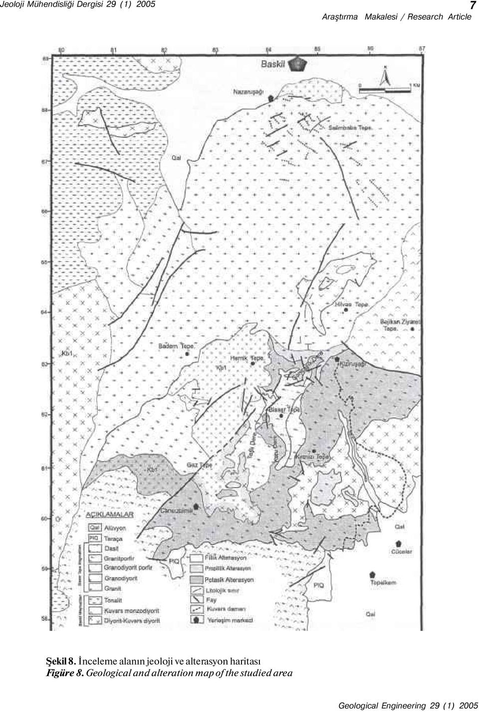 İnceleme alanın jeoloji ve alterasyon haritası Figüre 8.