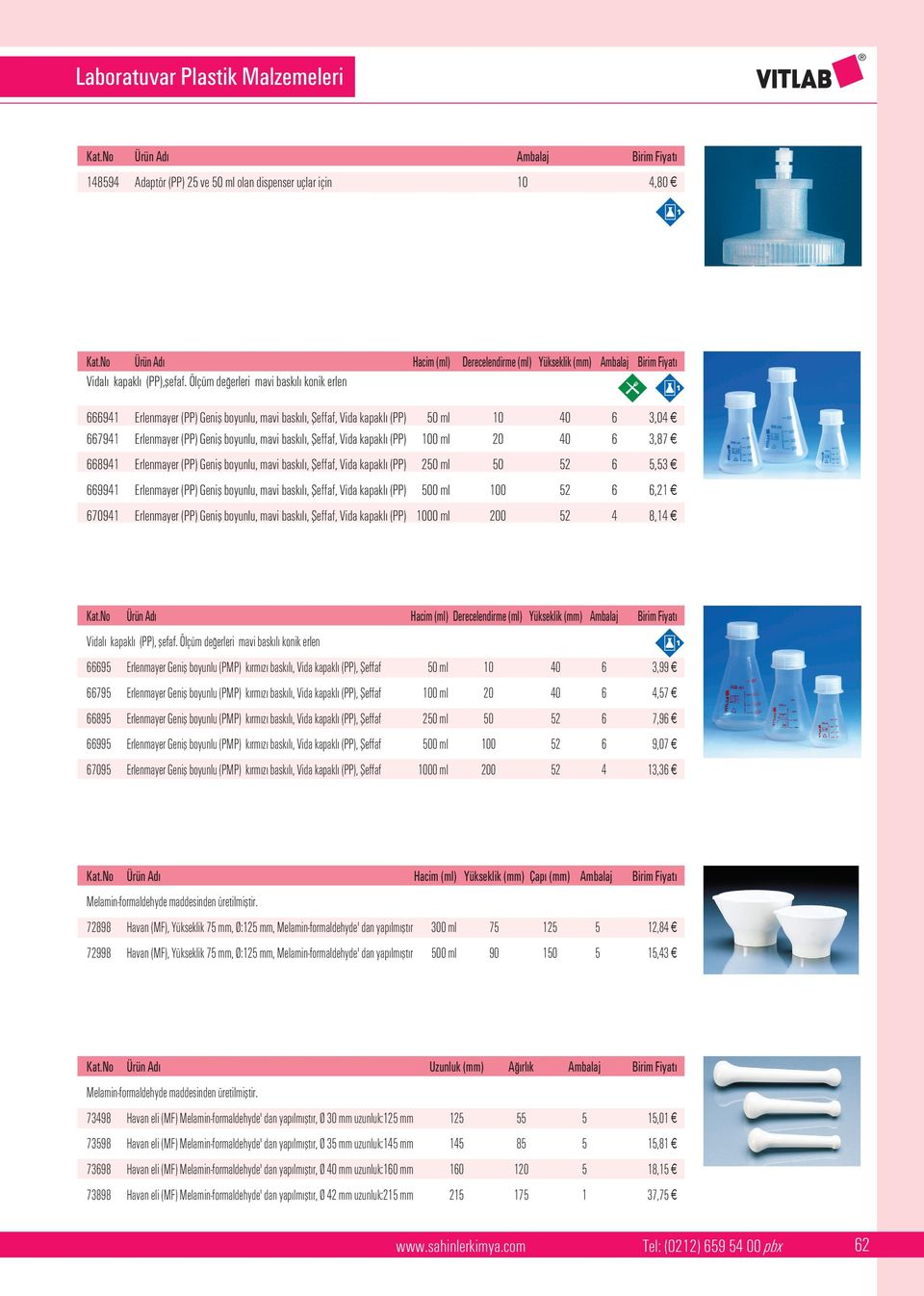 Ölçüm de erleri mavi bask l konik erlen 666941 Erlenmayer (PP) Genifl boyunlu, mavi bask l, fieffaf, Vida kapakl (PP) 50 ml 10 40 6 3,04 667941 Erlenmayer (PP) Genifl boyunlu, mavi bask l, fieffaf,