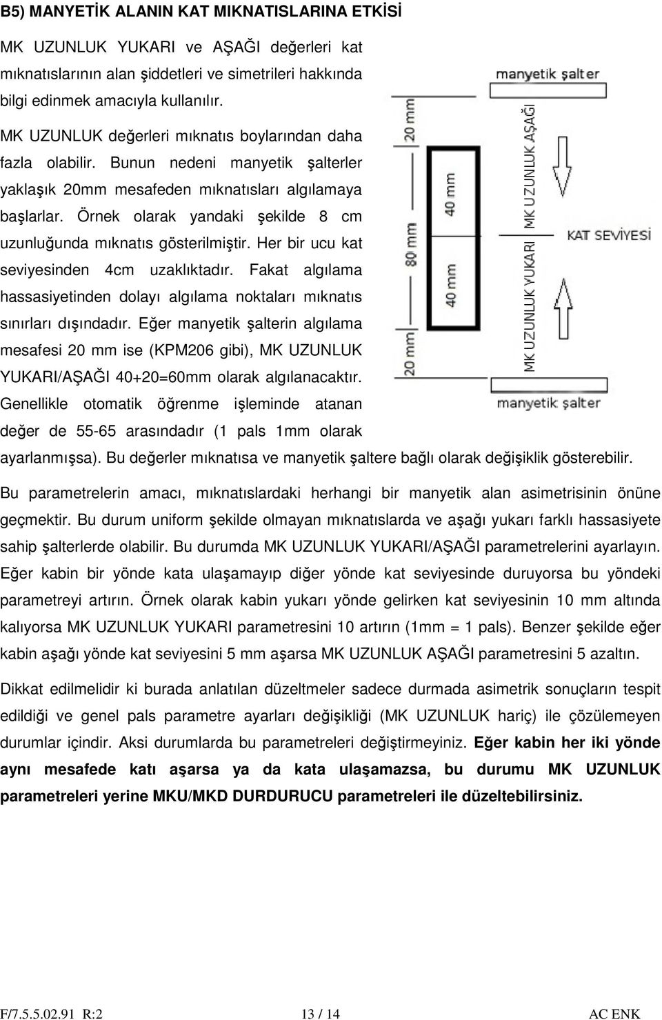 Örnek olarak yandaki şekilde 8 cm uzunluğunda mıknatıs gösterilmiştir. er bir ucu kat seviyesinden 4cm uzaklıktadır.