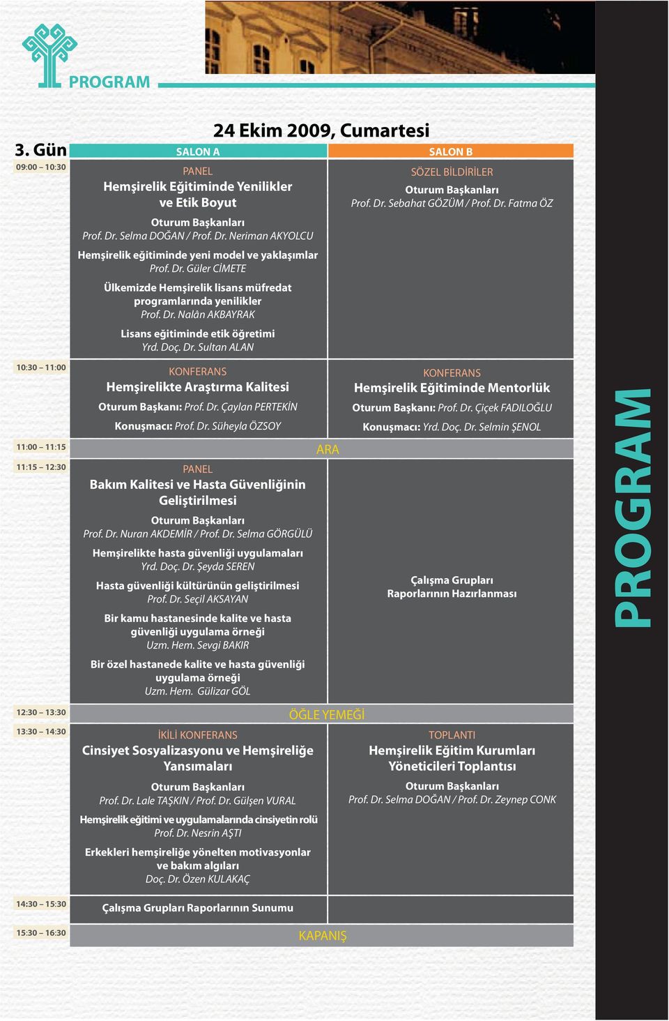 Doç. Dr. Sultan ALAN Hemþirelikte Araþtýrma Kalitesi Oturum Baþkaný: Prof. Dr. Çaylan PERTEKÝN Konuþmacý: Prof. Dr. Süheyla ÖZSOY PANEL Bakým Kalitesi ve Hasta Güvenliðinin Geliþtirilmesi Prof. Dr. Nuran AKDEMÝR / Prof.