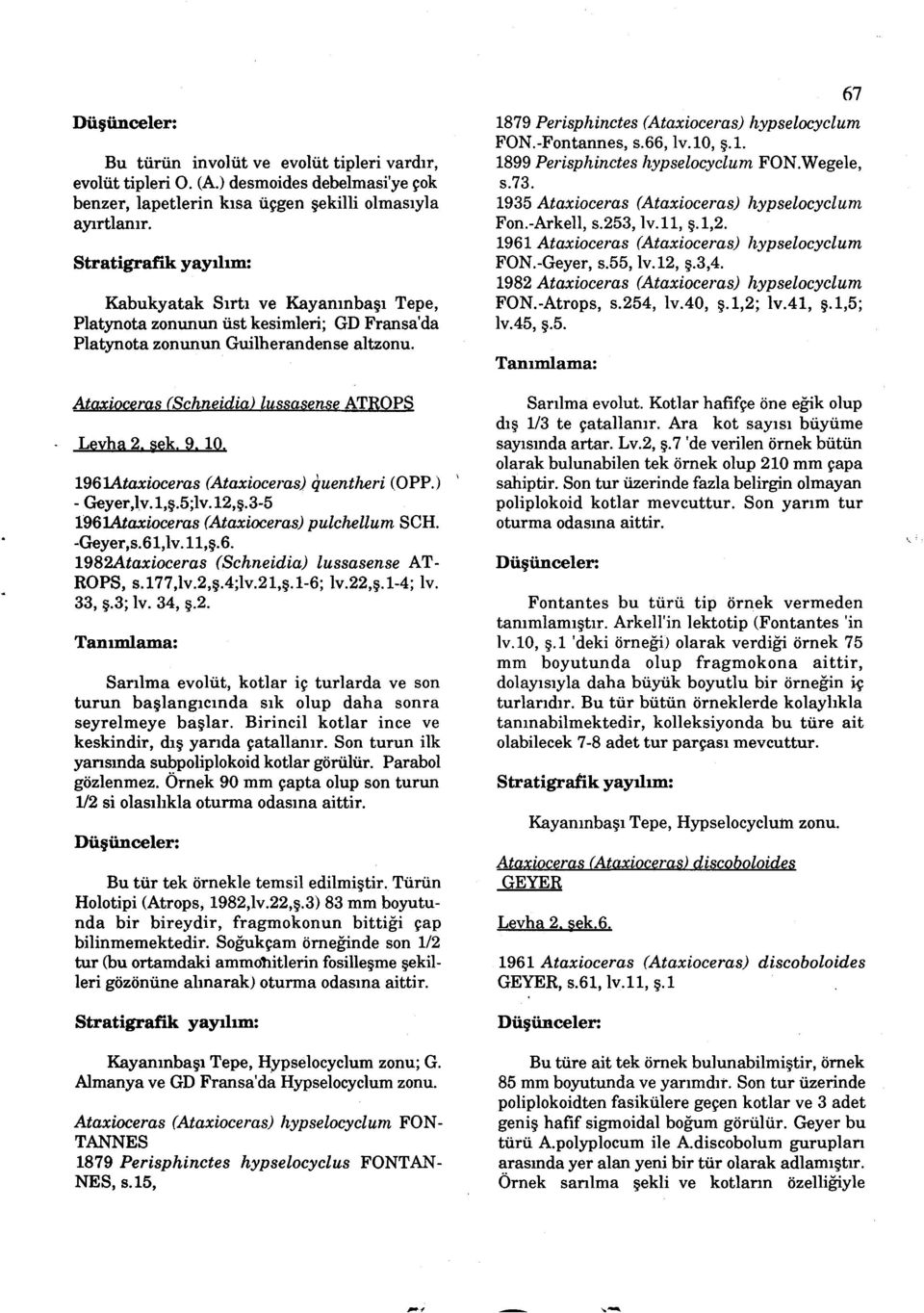 1961Ataxioceras (Ataxioceras) quentlieri (OPP.), - Geyer,lv. 1,s.5;lv.12,s.3-5 1961Ataxioceras (Ataxioceras) pulchellum SCH. -Geyer,s.61,lv.ll,s.6. 1982Ataxioceras (Schneidia) lussasense AT ROPS, s.