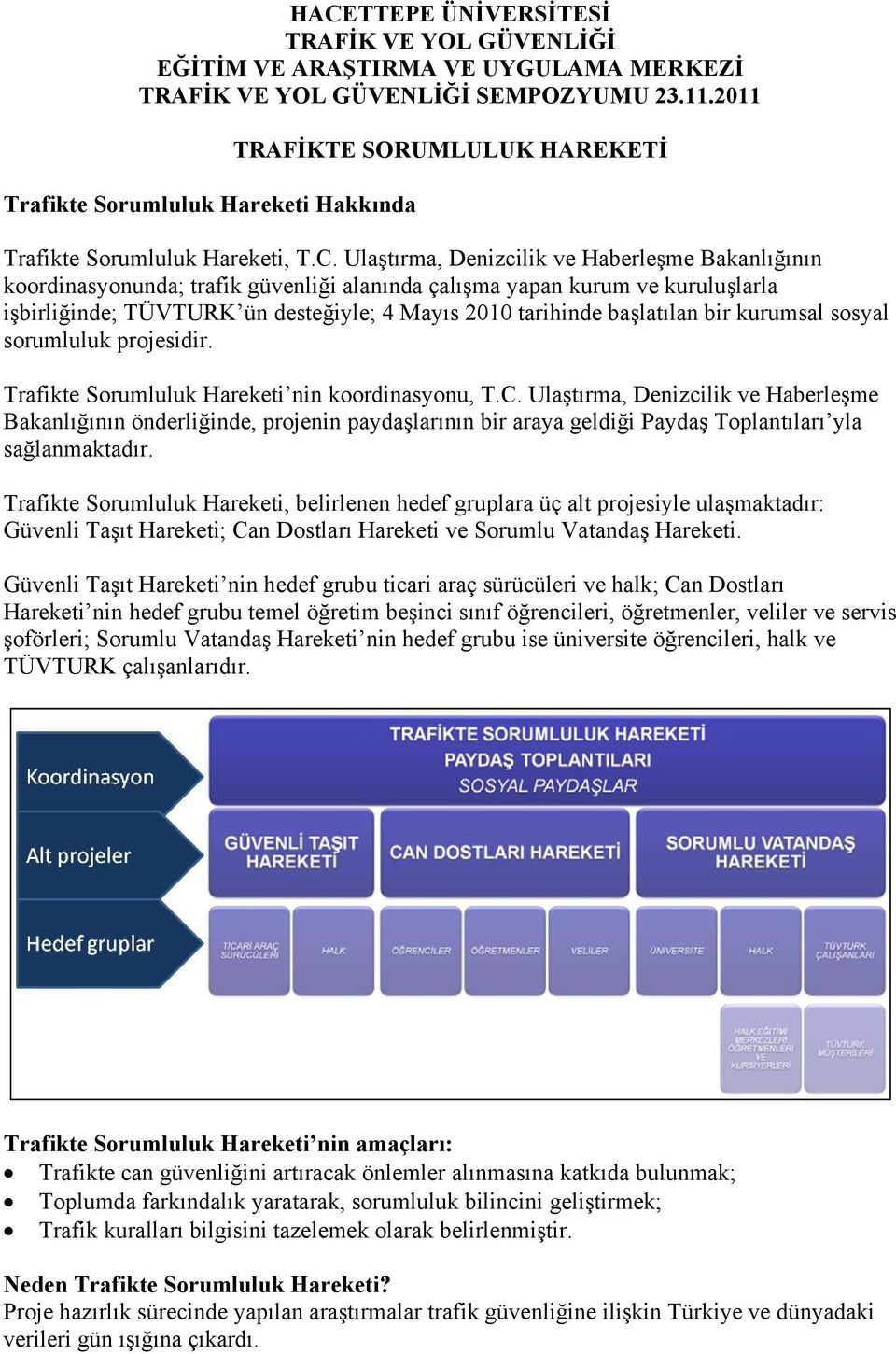 Ulaştırma, Denizcilik ve Haberleşme Bakanlığının koordinasyonunda; trafik güvenliği alanında çalışma yapan kurum ve kuruluşlarla işbirliğinde; TÜVTURK ün desteğiyle; 4 Mayıs 2010 tarihinde başlatılan